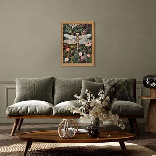 51TXguoO6L._SL500_.jpg Framed Vintage 3D Textured Wall Art - Dark Green Dragonfly & Flowers Decor - Hand-drawn Sandstone Nature Art for Living Room & Bedroom, 12x16in - Image 6