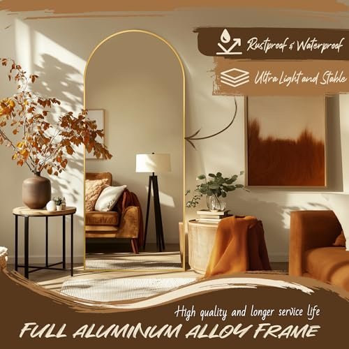 51V0HrVjx6L._SL500_.jpg 58"x19" Gold Arch Full Length Floor Mirror - Freestanding or Wall-Mounted for Bedroom & Living Room - Image 6