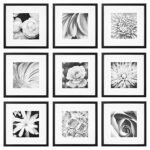 Gallery Perfect's 9-Piece - Square Photo Frame - Stunning Display with Frame Wall Gallery Kit - Decorative Art Prints & Hanging Template - Effortless Styling - Square Wall Mount - Black Frame