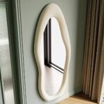 Honye 63" x 24" Full Length Wall Mirror with Flannel-Wrapped Wooden Frame in Ivory White, Ideal for Bedrooms & Living Rooms. - Image 3