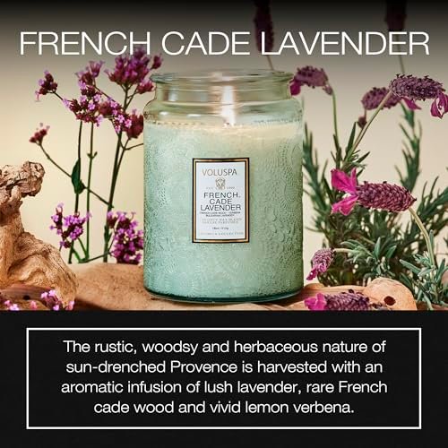 51WOtuqhj8L._SL500_.jpg Voluspa French Cade Lavender Candle - 18 oz Coconut Wax Blend, 100-Hour Burn Time, Perfect for Home Decor - Image 2