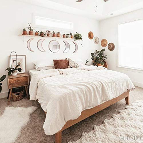 51Y59Nfb-iL._SL500_.jpg Scandinavian Natural Decor: Acrylic Moon Phase Wall Mirror for Bohemian Living Room & Bedroom Décor (Beige) - Image 2