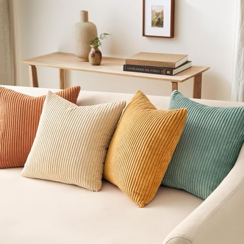 51YAkBhvCeL._SL500_.jpg Topfinel Set of 4 Velvet Decorative Pillow Covers, 18x18 inch, Orange/Teal, Modern Boho Farmhouse Style. - Image 4