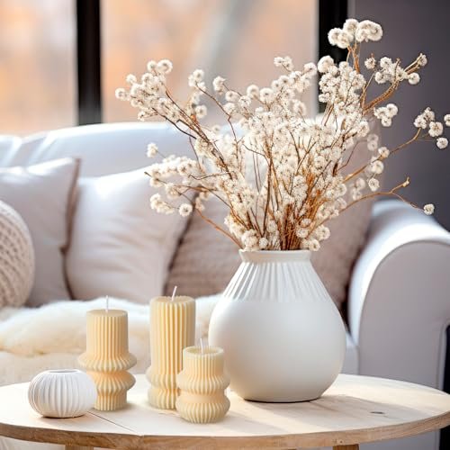 51YuKtvi2yL._SL500_.jpg MTLEE 3-Pack Small Ivory White Ribbed Pillar Candles (4.7, 4.2, 3.2 in) - Scented Soy Wax Decor for Weddings, Dinners, and Christmas. - Image 5