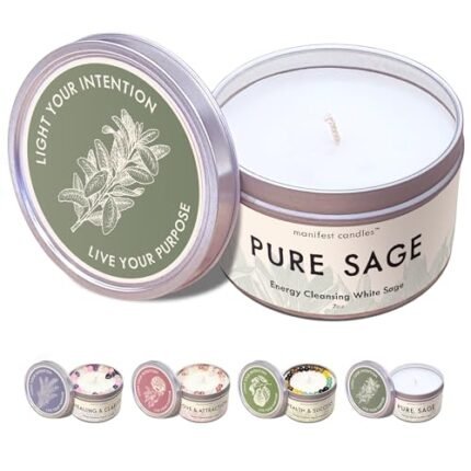Manifest Candles, White Sage Candles for Cleansing House Negative Energy, 45 Hour Burn, Pure Sage Smudge Candle, Positive Energy Meditation Candle, Aromatherapy Candle, Spiritual Gifts, Healing Sage