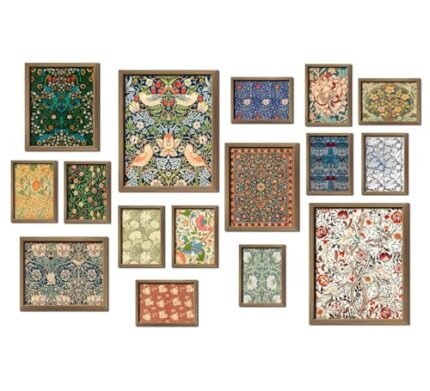 ANERZA 16 PCS Framed William Morris Wall Art Decor, Floral Wall Prints for Bedroom, Gallery Wall Frame Set, Vintage Posters for Living Room Aesthetic, Botanical Collage Kit, Dorm Home Artwork