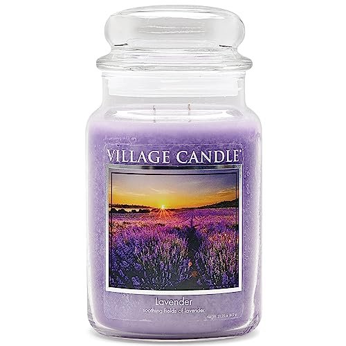 Village Candle Lavender Scented Candle in Large Glass Apothecary Jar, Village Candle Lavender, Large Glass Apothecary Jar, Scented Candle, 21.25 oz, Purple