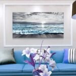 Wapluam Large Canvas Wall Art: Black & White Blue Sea Wave Decor for Living Room, Bedroom, Office. - Image 3