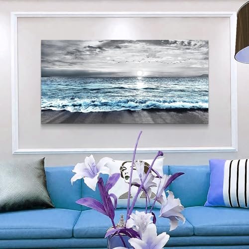 51c75IP4IvL._SL500_.jpg Wapluam Large Canvas Wall Art: Black & White Blue Sea Wave Decor for Living Room, Bedroom, Office. - Image 3