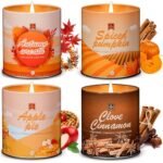 Set of 4 Fall Scented Candles,9 oz Aromatherapy Cinnamon Pumpkin Spice Soy Wax Candle for Home Scented, Candles Gifts for Women Men - Apple Pie/Autumn Wreath/Cinnamon Pumpkin Candle for Autumn Decor