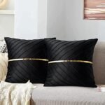 Tosleo Black Velvet Throw Pillow Covers 18x18” - Pack of 2 with Gold Leather for Modern Luxury Decor. - Image 5
