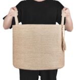 Mkono Natural Rope Storage Basket with Wooden Beads – Stylish Organizer for Blankets, Toys, Clothes, and Plants (16"W × 13.8"L) - Image 6