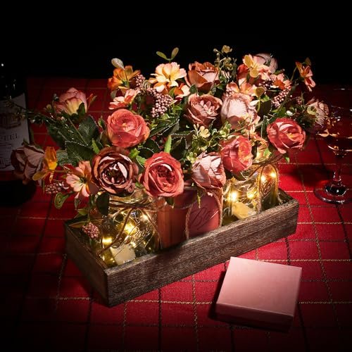 51eiCRHecfL._SL500_.jpg DUOER 3-Piece Mason Jar Centerpiece for Farmhouse Dining Table Decor with Wood Tray & LED Lights. Ideal for Kitchen, Living Room & Bathroom. - Image 6