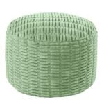 HOMBYS Unstuffed Ottoman Pouf Cover,Round Faux Fur Foot Stool, Fuzzy Chair, Floor Bean Bag(No Filler),Foot Rest with Storage for Living Room, Bedroom, Office, Striped Tufted (Sage Green)