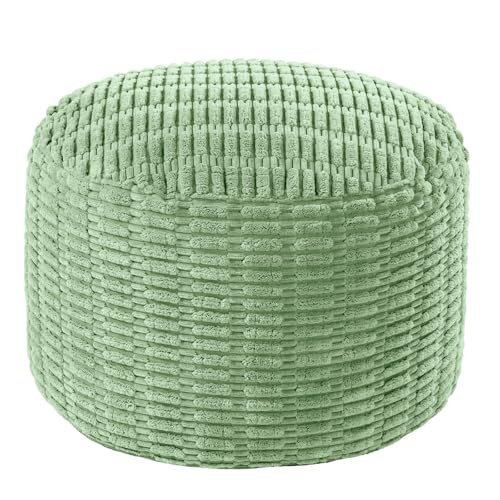 HOMBYS Round Faux Fur Ottoman Pouf Cover—Striped Tufted Storage Foot HOMBYS Unstuffed Ottoman Pouf Cover,Round Faux Fur Foot Stool, Fuzzy Chair, Floor Bean Bag(No Filler),Foot Rest with Storage for Living Room, Bedroom, Office, Striped Tufted (Sage Green)