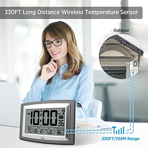 51eruWogsgS._SL500_.jpg WallarGe Atomic Clock: 12.5" Self-Setting Digital Clock with Indoor/Outdoor Temp. Battery-Powered for Home or Office. - Image 5
