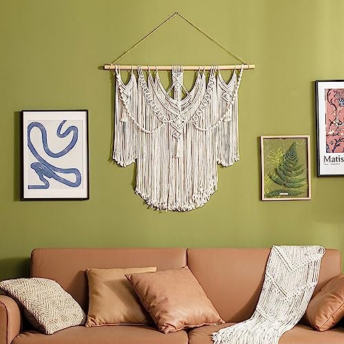 51f-VYhyRWL._SL500_.jpg Mkono Macrame Wall Hanging – Chic Boho Home Decor for Bedroom, Living Room, or Dorm, 36"x35" - Image 3
