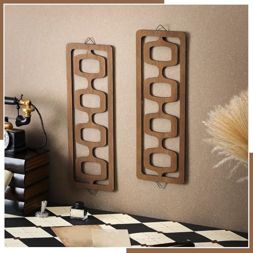 51gpKnmTuNL._SL500_.jpg CroBlissful 2-Pc Mid Century Modern Wall Art: Elegant Brown Geometric Abstract Panels for Living Room Decor. - Image 3