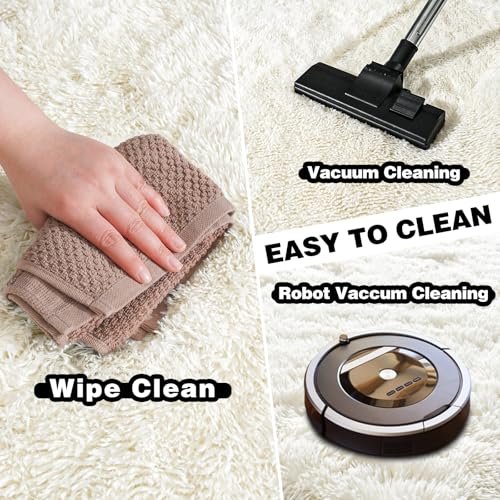 51i54Kd9T0L._SL500_.jpg Ultra Soft 8x10 Area Rugs: Fluffy Shaggy Carpets for Living Rooms & Kids' Rooms - Non-Slip, Modern Cream White Decor. - Image 4