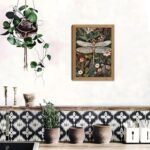 Framed Vintage 3D Textured Wall Art - Dark Green Dragonfly & Flowers Decor - Hand-drawn Sandstone Nature Art for Living Room & Bedroom, 12x16in - Image 8