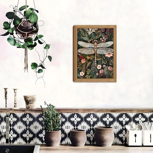 51is9RhqjpL._SL500_.jpg Framed Vintage 3D Textured Wall Art - Dark Green Dragonfly & Flowers Decor - Hand-drawn Sandstone Nature Art for Living Room & Bedroom, 12x16in - Image 8