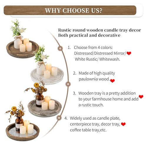 51jfTWevNGL._SL500_.jpg Hanobe Wooden Candle Plate Holder: Round Rustic Tray for Tealights, Pillars & Home Decor. Perfect for Christmas & Weddings! - Image 7