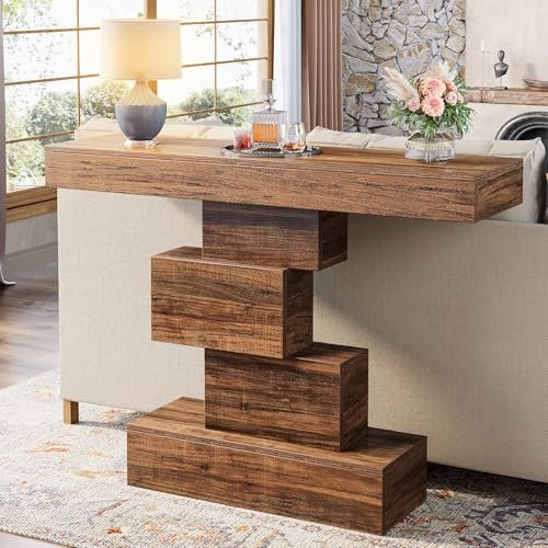 51jzMCslXL._SL500_.jpg Tribesigns 42.5" Farmhouse Console Table - Narrow Rustic Brown Sofa Table for Living Room & Hallway. - Image 3