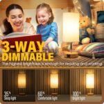 Yarra-Decor USB Bedside Table Lamp - Touch Control, 3-Way Dimmable, Round Flaxen Shade, LED Bulb Included - Image 2