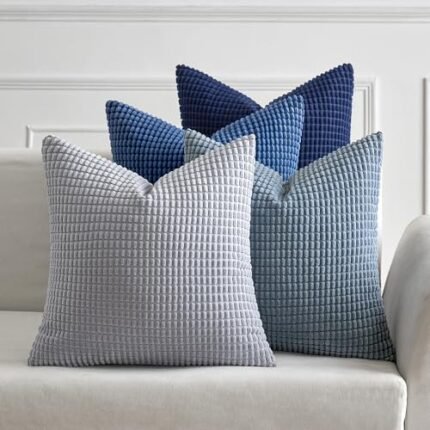 MIULEE Blue Decorative Pillow Covers 18x18 Inch Set of 4 Boho Western Farmhouse Home Decor Couch Throw Pillows Summer Coastal Corduroy Pillowcases Industrial for Sofa Living Room Bed
