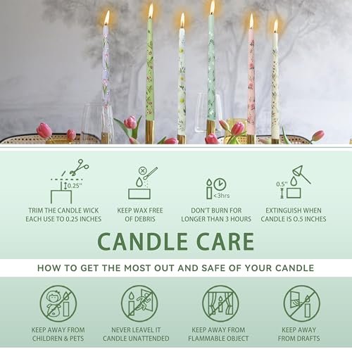 51l9BErB7TL._SL500_.jpg Dripless Floral Taper Candles - 10" Handmade Candle Sticks, 6 Pack for Home, Weddings, and Events - Image 8