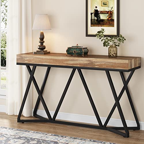 Tribesigns 55" Console Table: Farmhouse Sofa Table with Unique Metal Tribesigns 55 Inches Console Table, Farmhouse Sofa Table Wood Entryway Table with Unique Metal Base, Behind The Couch Table Foyer Table, Industrial Accent Table for Hallway, Living Room, Entrance