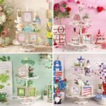 Tiered Tray Decor Set: Seasonal & Holiday Decorations with 3 Frames, 21 Double-Sided Cards, & 13 Rustic Wood Signs for Home. - Image 3