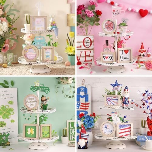 51ldurHtRrL._SL500_.jpg Tiered Tray Decor Set: Seasonal & Holiday Decorations with 3 Frames, 21 Double-Sided Cards, & 13 Rustic Wood Signs for Home. - Image 3