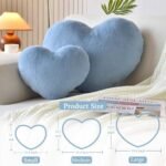 XVTRU Dusty Blue Heart Pillows - Cute Decorative Throw Pillows for Bed & Sofa, Faux Fur Cushion (15.7"x11.8") - Image 2