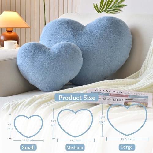 51mJ7SkjkVL._SL500_.jpg XVTRU Dusty Blue Heart Pillows - Cute Decorative Throw Pillows for Bed & Sofa, Faux Fur Cushion (15.7"x11.8") - Image 2