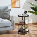 Dulcii Round End Table with 3 Storage Shelves – Small Space Sofa, Nightstand, or Outdoor Table in Rustic Brown - Image 2