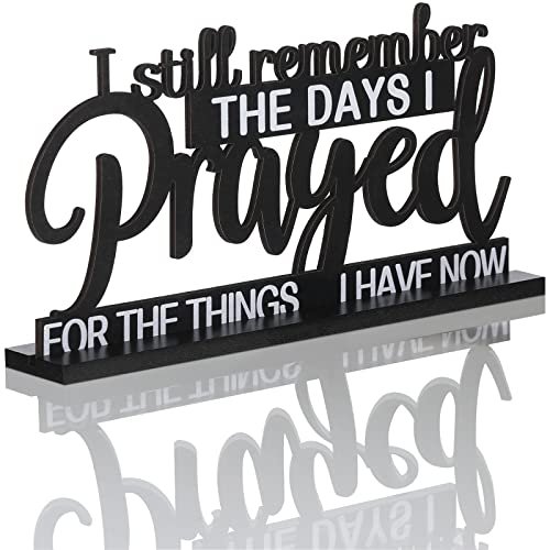 Jetec "I Still Remember the Days I Prayed" Inspirational Sign Jetec I Still Remember The Days I Prayed Sign Inspirational Table Blessed Signs Motivational Decor Farmhouse Table Home Centerpieces Faith Wooden Shelf for Living Room Office(Classic Style)