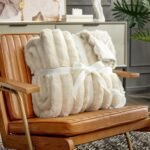 Cozy Bliss Faux Fur Throw Blanket - Plush Striped Sofa Blanket for Couch & Bedroom, 60x80 in Beige. - Image 2