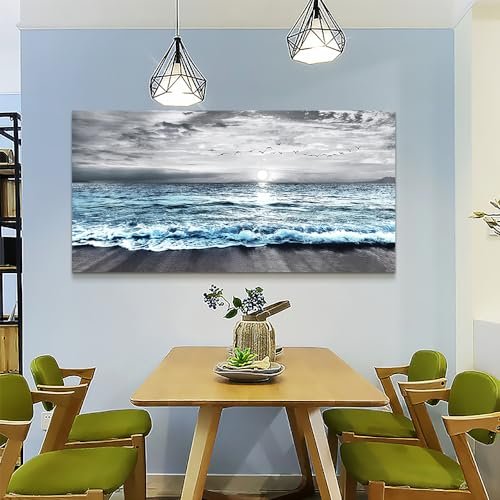 51nHJMBkRmL._SL500_.jpg Wapluam Large Canvas Wall Art: Black & White Blue Sea Wave Decor for Living Room, Bedroom, Office. - Image 6