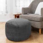 Poofieotto Round Velvet Pouf Ottoman – Modern 20x12 Foam Foot Stool for Living Room Storage, Gray - Image 5