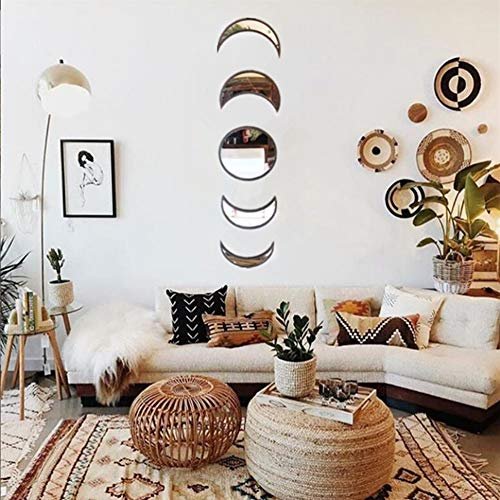 51oPBuAaFGL._SL500_.jpg Scandinavian Natural Decor: Acrylic Moon Phase Wall Mirror for Bohemian Living Room & Bedroom Décor (Beige) - Image 4