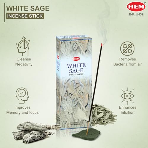 51pv8Nnmy5L._SL500_.jpg HEM White Sage Incense Sticks - 100 Count | Natural Aromatherapy for Air Purification & Relaxation - Image 2