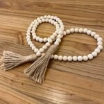 58in Wood Bead Garland with Tassels - Rustic Farmhouse Decor & Boho Wall Hanging Beads - Image 4