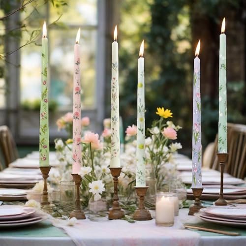 51q4eKfW-rL._SL500_.jpg Dripless Floral Taper Candles - 10" Handmade Candle Sticks, 6 Pack for Home, Weddings, and Events - Image 7