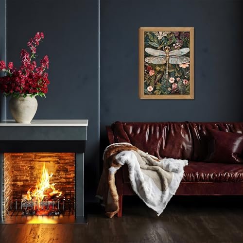 51qGMzqaJ1L._SL500_.jpg Framed Vintage 3D Textured Wall Art - Dark Green Dragonfly & Flowers Decor - Hand-drawn Sandstone Nature Art for Living Room & Bedroom, 12x16in - Image 5