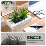 MyGift 10" Artificial Grass in White Rectangular Wood Planter - Faux Indoor Tabletop Décor - Image 6