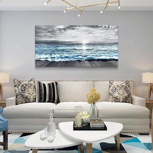 51qafK3ocOL._SL500_.jpg Wapluam Large Canvas Wall Art: Black & White Blue Sea Wave Decor for Living Room, Bedroom, Office. - Image 5