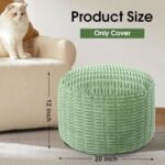 HOMBYS Round Faux Fur Ottoman Pouf Cover—Striped Tufted Storage Foot Rest for Living Room or Office (Sage Green) - Image 3