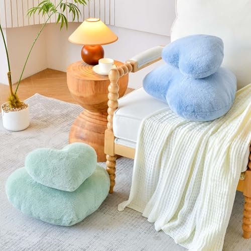 51sFHtwTw0L._SL500_.jpg XVTRU Dusty Blue Heart Pillows - Cute Decorative Throw Pillows for Bed & Sofa, Faux Fur Cushion (15.7"x11.8") - Image 6