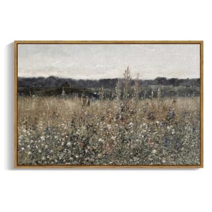 InSimSea Framed Canvas Wall Art, Landscape Art, Meadow with Flowers, Modern Farmhouse Decor, Cottagecore Bedroom Bathroom Office Decor, 24"x36"